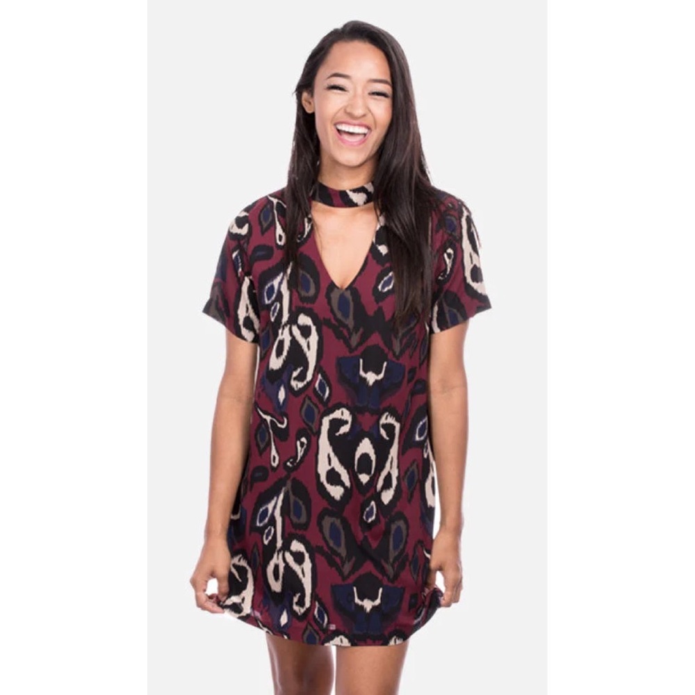 Caramela NWOT Choker Neck Y2K Shirt Dress - Red / Black